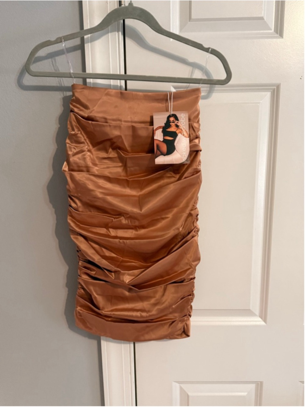 Women's Naked Wardrobe Brown Ruched Mini Skirt XS